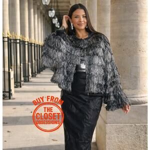 ZARA Fringed Metallic Thread Jacket NWT Silver Size S